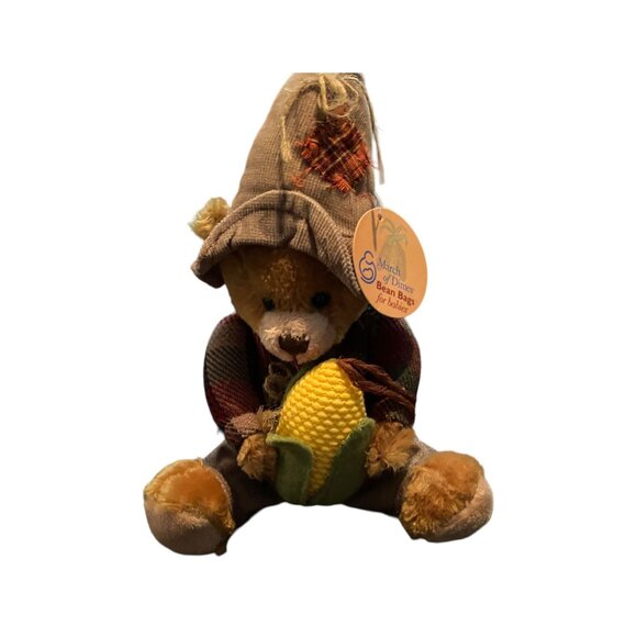 March Of Dimes Scarecrow Bear Bean Bag Plush Decor Corn Hat Plaid Coat Autumn - Picture 9 of 10